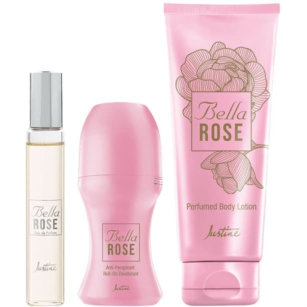 Bella Rose Eau de Parfum Purse Spray 10ml, Roll-On Deodorant & Perfumed Body Lotion